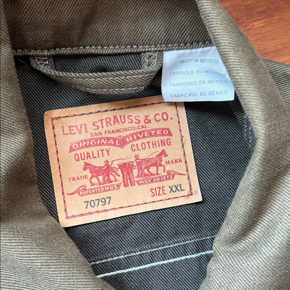 LEVI'S Standard-Fit Olive Green Denim Trucker Jacket XXL - Picture 6 of 8